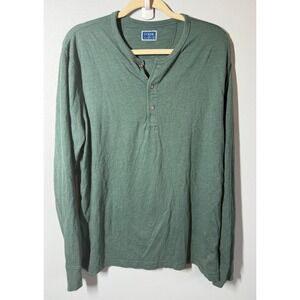 J.Crew Mens Henley Size L Green Long Sleeve Slub Knit 02938 Casual Rugged Fall